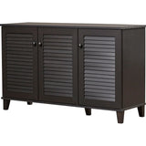 ארון נעליים רחב עם שלוש דלתות וידיות עץ – 113 ס״מ – חום כהה – תצוגת המוצר 6