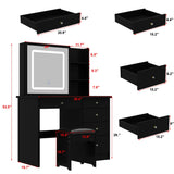 שידת איפור עם מראה נעה ואחסון נסתר – נובה – שחור – תמונת מוצר 10
