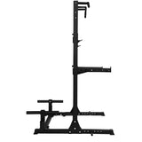 מתקן חצי כלוב משקולות שחור – מבט צד המדגים את המבנה החזק והעמיד, כולל אחסון לפלטות ומוטות.