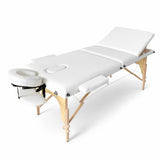 מיטת טיפולים מתקפלת ומתכווננת מעץ - לבן